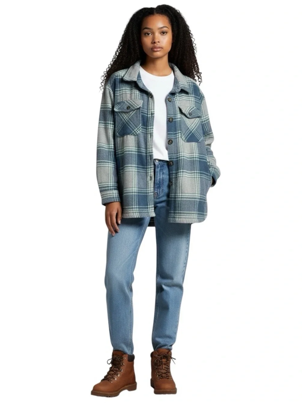SAM’s Members Mark Oversized Plaid Button Up Shacket in Blue/Gray Size XL - Picture 5 of 5
